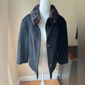 Winter Black Wool Blend & Satin Rabbit Coat Jacket size LARGE